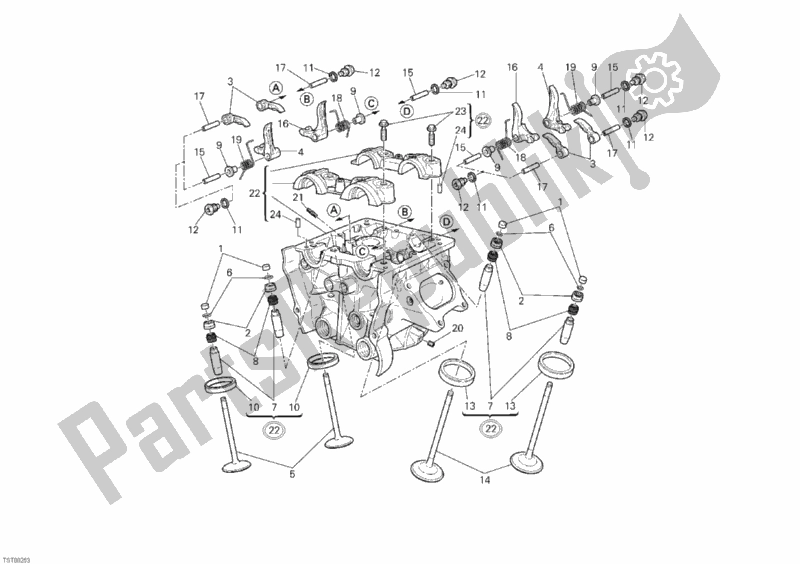 Alle onderdelen voor de Verticale Cilinderkop van de Ducati Superbike 848 Hayden 2010